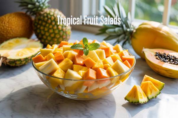 Tropical Fruit Salads with Jackfruit, Pineapple, and Papaya