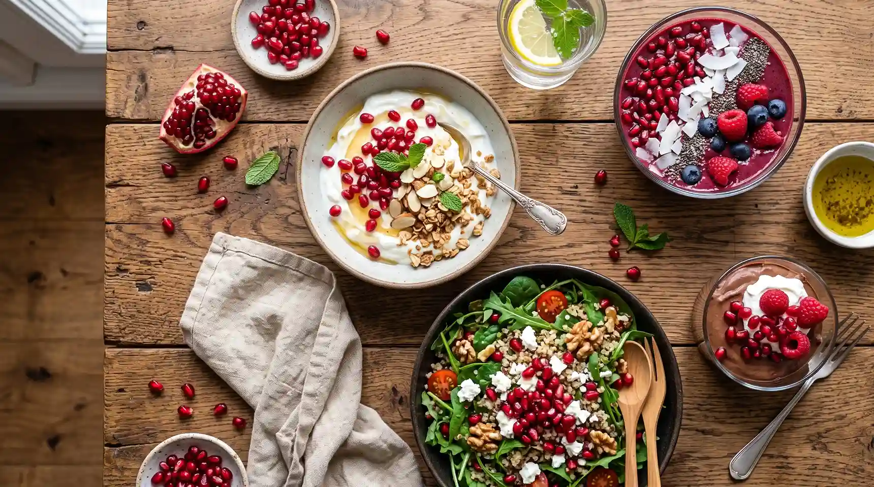 Fresh pomegranate seeds used in healthy recipes